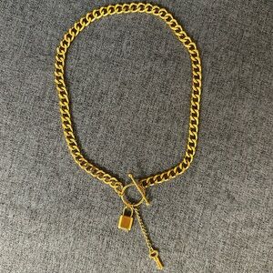 Gold Chain Necklace with Lock and Key Charm
